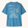 Patagonia men's capilene cool daily short sleeve t-shirt in light blue with large mountain outline graphic on upper back