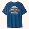 Patagonia men's capilene cool daily short sleeve t-shirt in blue with large white wave logo graphic on upper back