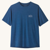 Patagonia men's capilene cool daily short sleeve t-shirt in blue with small white brand logo on chest