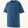 Patagonia men's capilene trail short sleeve t-shirt in blue with mountain outline graphic on upper body