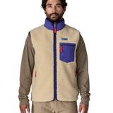 A model wearing the Patagonia mens classic retro x fleece vest available at Babipur showing the front fit of the gilet