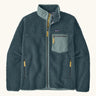 Patagonia Men’s Classic Retro-X Fleece Jacket in teal with a light blue trim. Features a full front zip, chest and side pockets