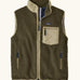 Patagonia men's classic retro x warm fleece vest in dark green with a contrast trim. Features a front zip, chest and side pockets