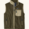 Patagonia men's classic retro x warm fleece vest in dark green with a contrast trim. Features a front zip, chest and side pockets