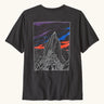Patagonia men's cloud crag short sleeve t-shirt in black with a large minimalistic geometric mountain ridge print on the back