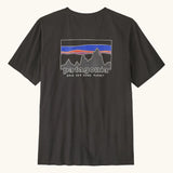 Patagonia men's 100% organic cotton 73 skyline t-shirt in black with a mountain range logo on the upper back