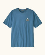 Patagonia men's great waves responsibili short sleeve shirt in blue with a small wave logo on the chest