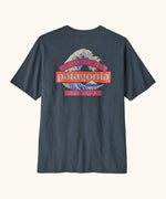 Patagonia men's great waves responsibili short sleeve shirt in summit blue with a large wave print on the upper body
