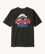 Patagonia men's great waves responsibili short sleeve shirt in black with a large wave logo on the upper body