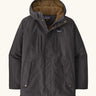 Patagonia water repellent men's Isthmus parka in ink black with a warm fleece inner lining. Features a adjustable hood and pocket. 