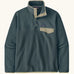 Patagonia mens lightweight synchilla snap t fleece pullover in teal blue. Features 1/4 length popper fasteners and a chest pocket