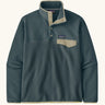 Patagonia mens lightweight synchilla snap t fleece pullover in teal blue. Features 1/4 length popper fasteners and a chest pocket