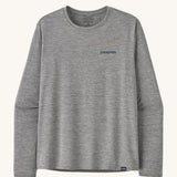 Front view of the Patagonia Men’s Long Sleeved Capilene Cool Daily Graphic Shirt in Waters grey marl, showing the small Patagonia logo on the left chest.