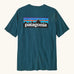 Patagonia men's responsibili t-shirt in glacial blue with large logo patch on the upper back