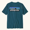 Patagonia men's responsibili t-shirt in glacial blue with large logo patch on the upper back