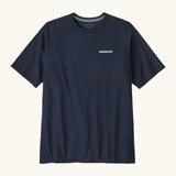 Patagonia men's responsibili t-shirt in new navy with small brand text on the upper chest.