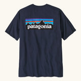 Patagonia men's responsibili t-shirt in new navy with large logo patch on the upper back