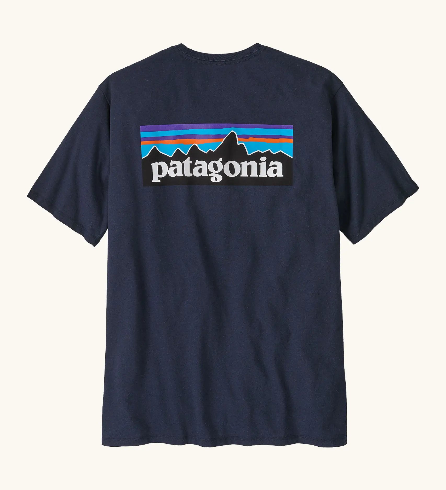 Patagonia men's responsibili t-shirt in new navy with large logo patch on the upper back