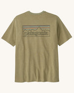 Patagonia men's responsibili t-shirt in green with large logo patch on the upper back