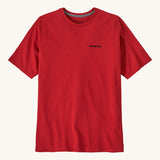 Patagonia men's logo t-shirt in amanita red. A short sleeve top with a brand text printed on the chest available at Babipur.