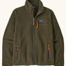 Patagonia men's retro pile fleece jacket in basin green with grey trim. Features a full front zip, chest and side pockets