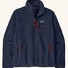 Patagonia men's retro pile fleece jacket in new navy with black trim. Features a full front zip, chest and side pockets