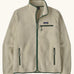 Patagonia men's retro pile fleece jacket in beige with green. Features a full front zip, chest and side pockets