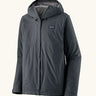 Patagonia men's waterproof torrentshell 3 layer rain hooded jacket in smolder blue. Features a adjustable hood full front zip and side pockets