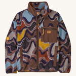 Patagonia Women's Synchilla Fleece Jacket - Currents. A retro print fleece jacket, in different shades of brown, blue and yellow