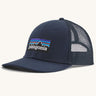 Patagonia p6 logo lopro trucker hat in navy with a breathable mesh back panel and logo patch on the front.