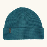 Patagonia unisex adult snowdrifter beanie in glacial blue. A waffle knit style hat with a turn up brim