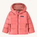 Patagonia little kids hi-loft down sweater hoody jacket in sparkle pink available at Babipur. A warm down hooded jacket in a pink colour. Feeatures a full length zip fastener and side zip pockets
