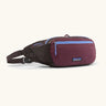 Patagonia terravia hip bag in dark purple with lilac trim. Features 2 zipped compartments and small mesh side pocket