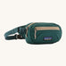 Patagonia terravia mini bum bag in cascade green available at Babipur. A 100%  recycled material pack dark green with cream detail. Features 2 main zipped compartments and a buckle fastener