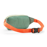 The back of the Patagonia terravia mini bum bag in lichen green available at Babipur showing the buckle fastener detail