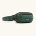 Patagonia 100% recycled nylon weather resistant terravia mini hip pack in dark green. Features 2 compartments with zipper fasteners