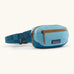 Patagonia 100% recycled nylon weather resistant terravia mini hip pack in bright blue. Features 2 compartments with orange zip detail