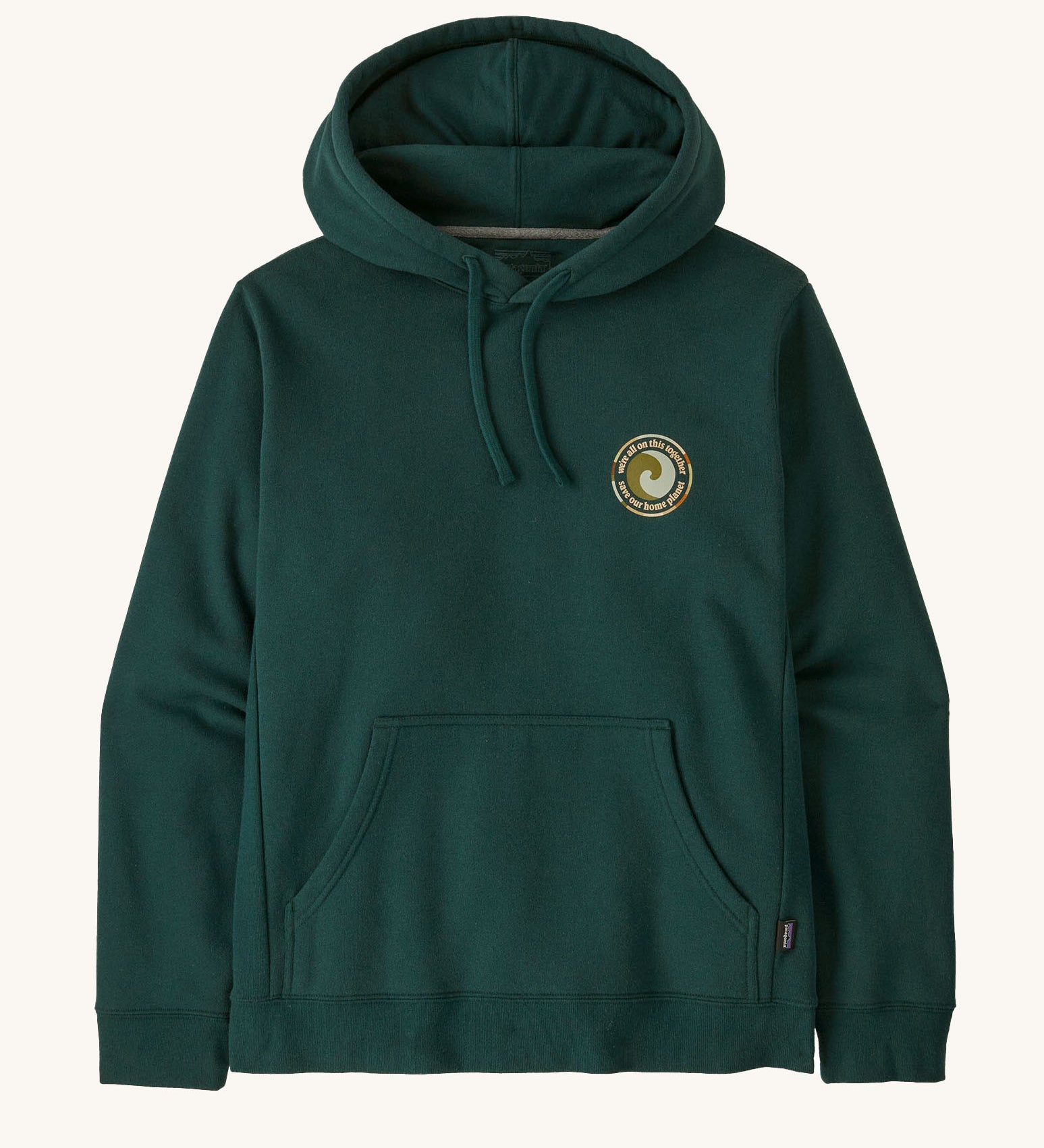 Patagonia adult Unity Fitz Uprisal Hoody in a cascade green colour available at Babipur. A thick hooded pull over with a circular brand graphic on the chest