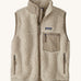 Patagonia thick fleece gilet. In cream with dark cream trim. Features a turned up collar with a zip from the neckline down with a cream patch pocket and side pockets