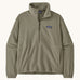Patagonia women's lightweight fleece in dark green. Features a half length front zip and side pockets