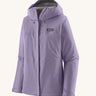 Patagonia hooded rain coat in pastel purple colour with a grey inner lining. Features a full length front zip and side pockets.