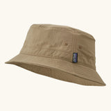 Patagonia breathable quick drying wavefarer bucket hat in khaki green with air holes on the side