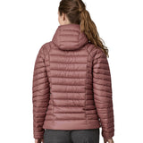 The back of the Patagonia Women's Down Sweater Hoody - Dulse Mauve, showing the hood