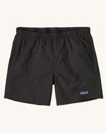 Patagonia quick drying women's baggies shorts in black. Shows 2 front pockets and elasticated waistband