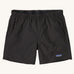 Patagonia quick drying women's baggies shorts in black. Shows 2 front pockets and elasticated waistband