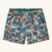 Patagonia quick drying women's baggies shorts in blue with a repeating abstract design. Shows 2 front pockets and elasticated waistband