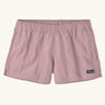 Patagonia quick drying women's barely baggies shorts in light pink. Shows 2 side pockets and elasticated waist band