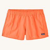 Patagonia quick drying women's barely baggies shorts in bright orange. Shows 2 side pockets and elasticated waist band