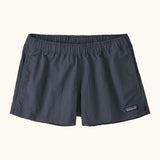 Patagonia quick drying women's barely baggies shorts in navy blue. Shows 2 side pockets and elasticated waist band