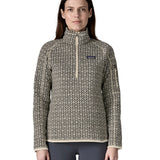 A woman wearing the Patagonia Women's Better Sweater 1/4 Zip in natural/scales available at Babipur. A thick sweater with a monochrome style print. 